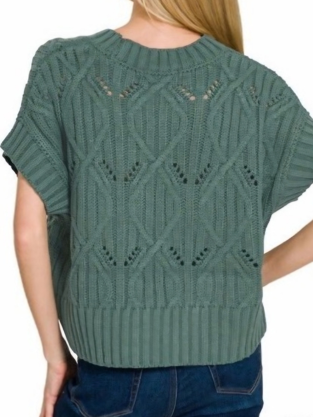 Zenana Women's Ash Jade Knit Short-Sleeve Sweater Top
